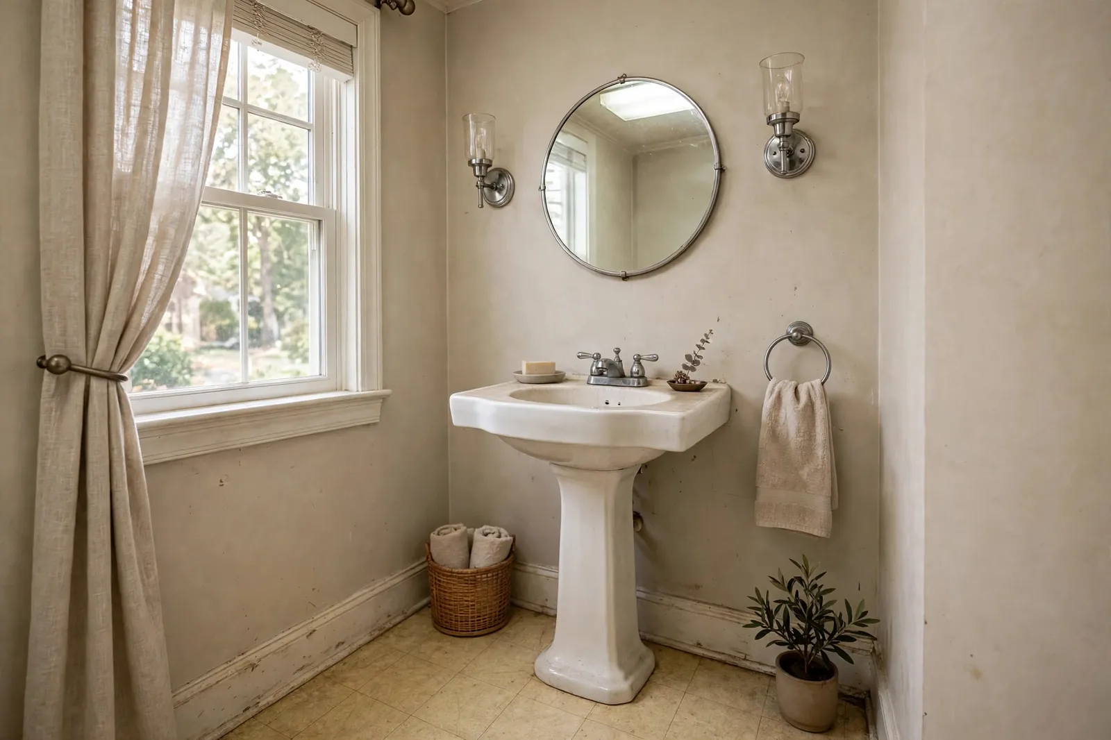 Before photo, Powder Room Remodel in St. Charles, by Waldorf Bathroom Remodeling Company