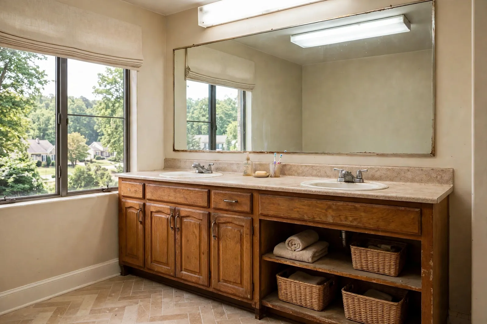 Before photo, Double Vanity Project in Dorchester, by Waldorf Bathroom Remodeling Company